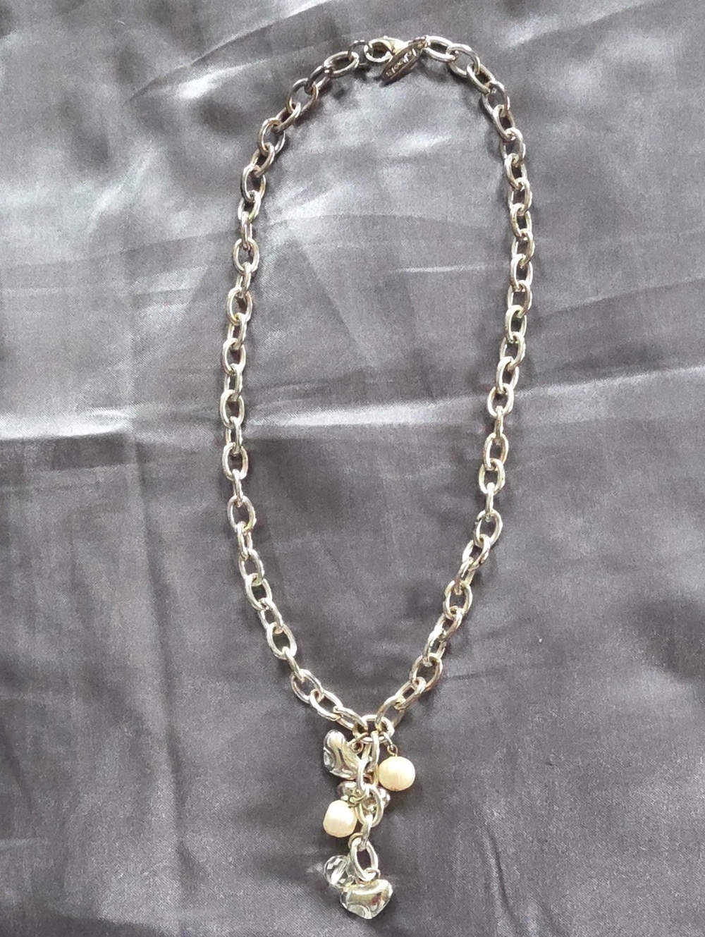Vintage Talbots heavy chain design featuring pearl and heart charms